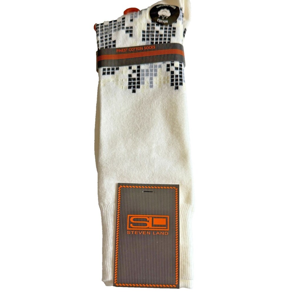 Steven Land Mens Dress Socks Casual Fun Black White Gray Cotton Sock Size 10-13